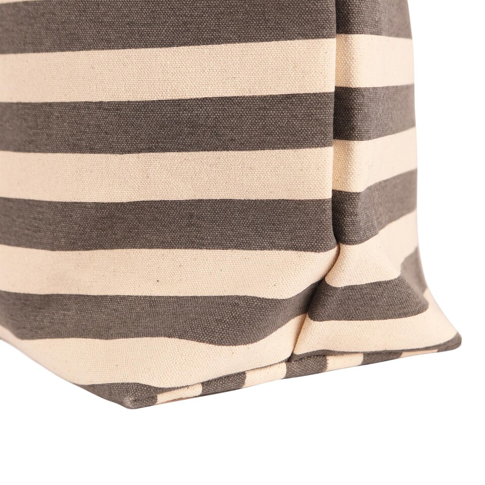 image 1 of Nicola Spring Large Striped Canvas Tote Beach Bag - 55cm x 36cm - Pebble | Grey | Pebble