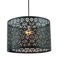 Marrakech Designed Matte Black Metal Pendant Light Shade with Floral Decoration