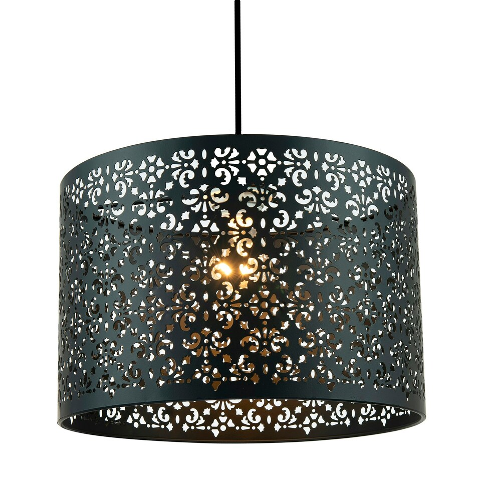 image 1 of Marrakech Designed Matte Black Metal Pendant Light Shade with Floral Decoration