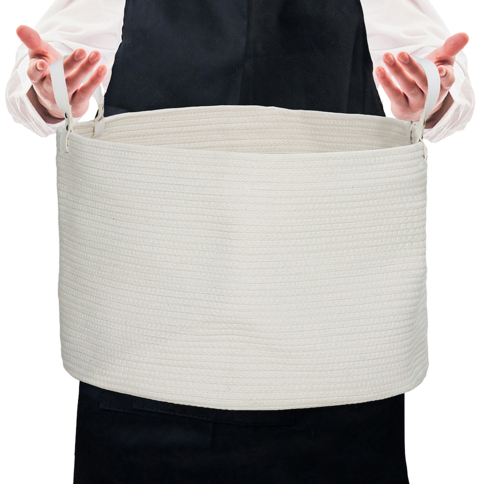 image 1 of HOMCOM 88L Cotton Rope Laundry Basket with Handles for Pillows Clothes Cream