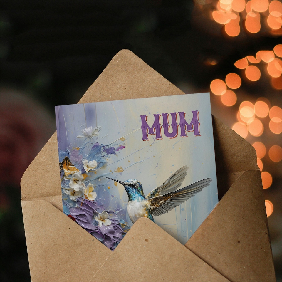 image 1 of Hummingbird Flowers Painting For Mum Birthday Card
