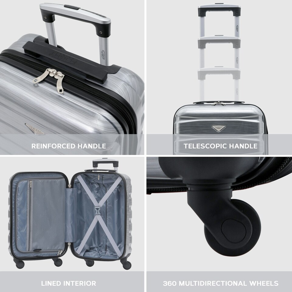 image 1 of 55x35x20cm Carry On Cabin Hard Shell Suitcase - 100+ Airlines Approved Including EasyJet (Paid), British Airways, Ryanair (Priority), TUI Silver | Silver Gloss | Cabin Bag
