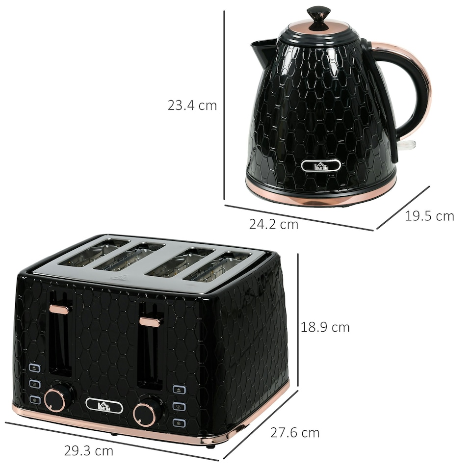 image 1 of HOMCOM 1.7L Kettle and Toaster Set with Defrost Reheat and Crumb Tray Black