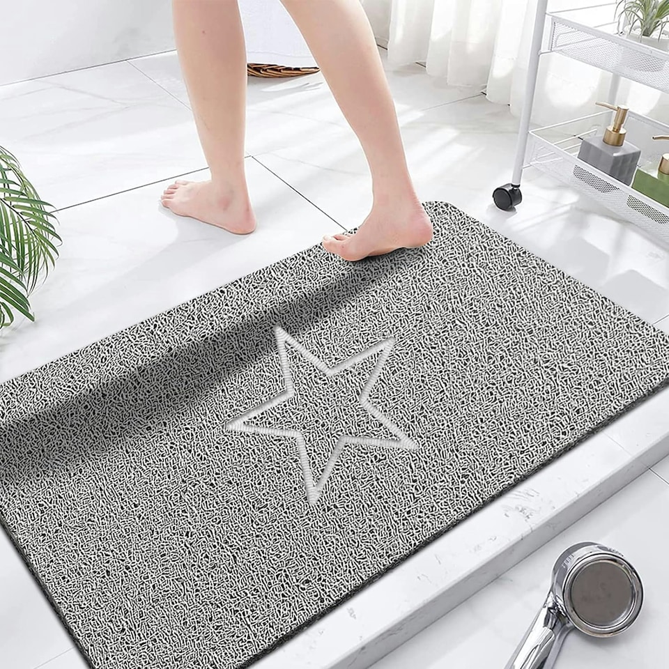 image 1 of Embossed Spaghetti Loofah Anti Slip Shower Mat - Star Grey | Rectangular 100x40cm