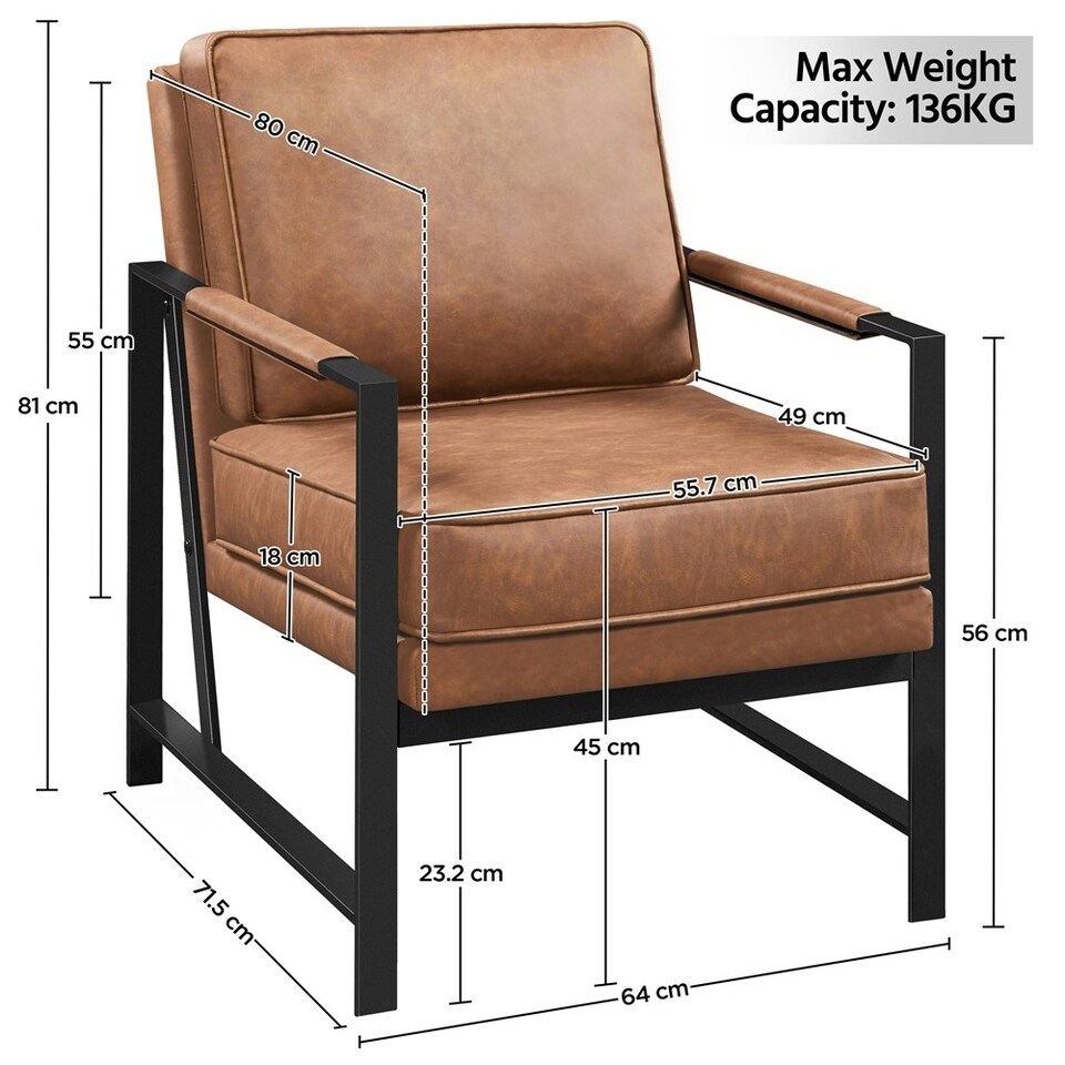 image 1 of Yaheetech Retro Accent Chair with Metal Arms Back Cushion Brown | Light Brown