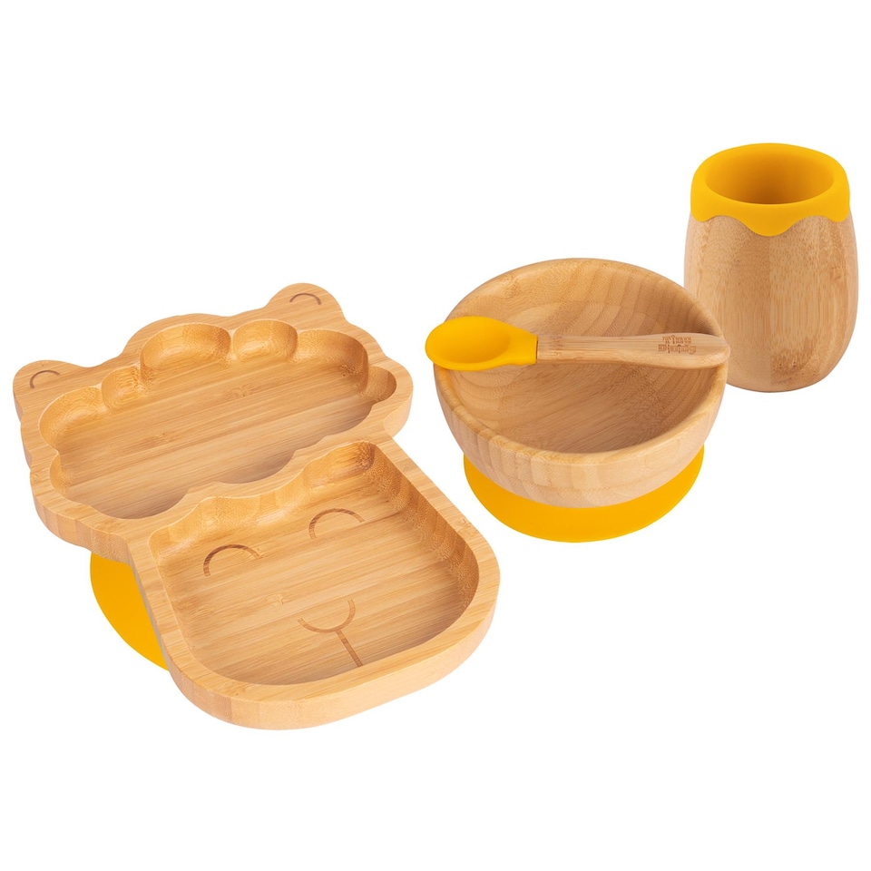 image 1 of Tiny Dining 4pc Llama Bamboo Suction Baby Feeding Set - Yellow