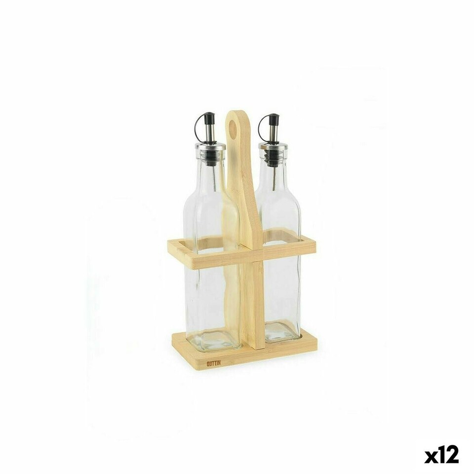 image 1 of Condiment Set Quttin Brown Transparent Glass Bamboo 250 ml 2 Pieces (12 Units)