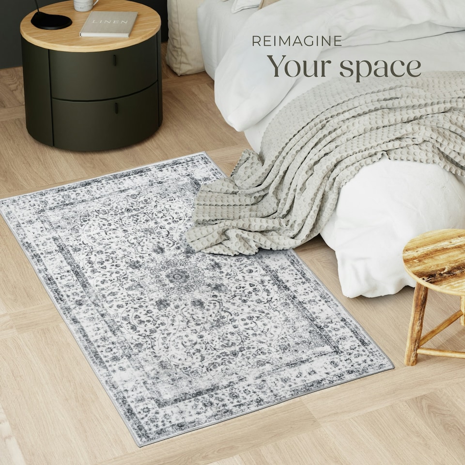 image 1 of Washable Rug Aliya - different sizes, oriental pattern, non-slip underside, non-allergenic short pile Grey | 150 x 80 cm