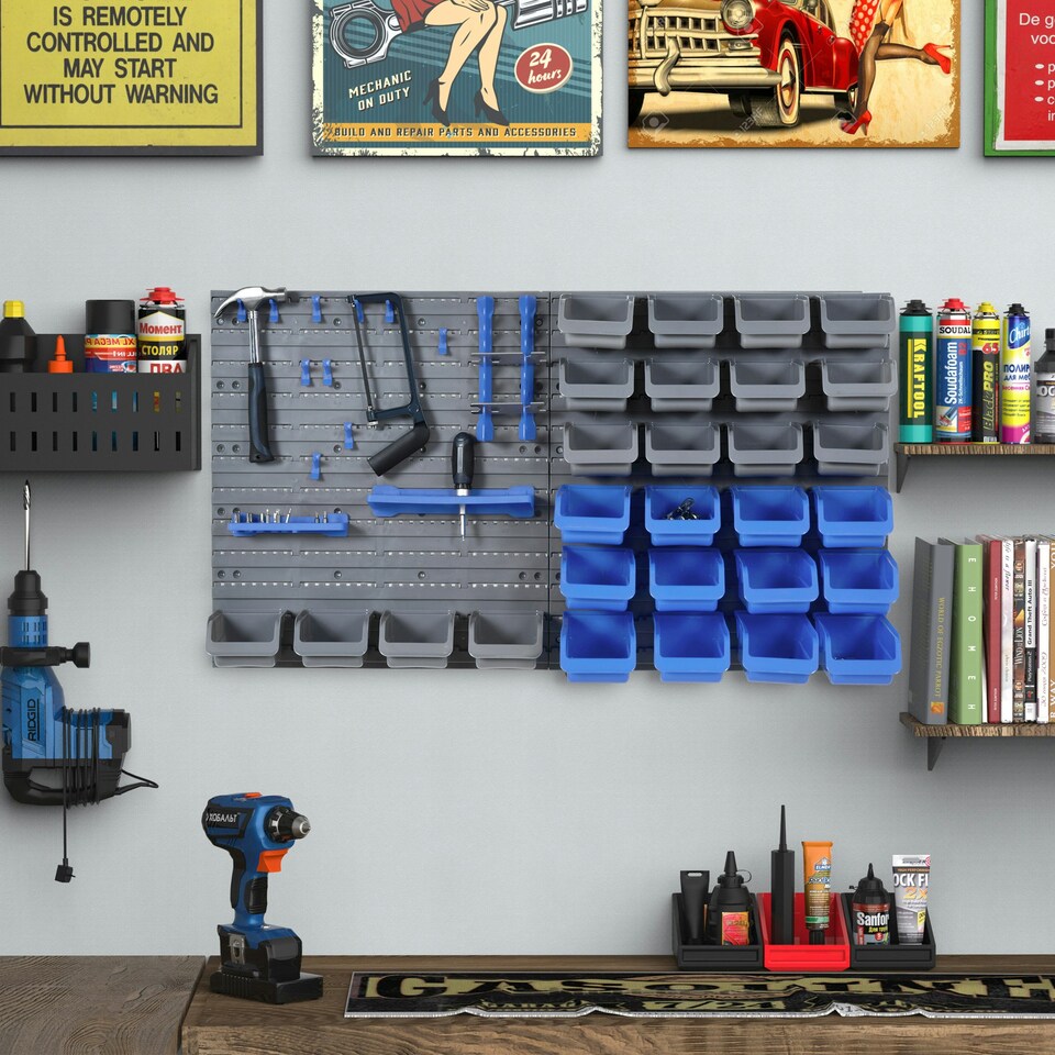 image 1 of DURHAND 44 Pcs On-Wall Garage DIY Storage Unit Pegboard Tool Equipment Blue