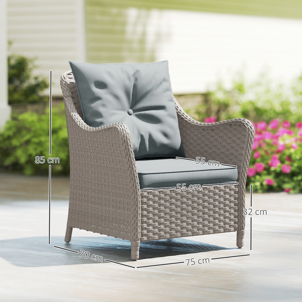 image 1 of Outsunny 2 Pieces Rattan Garden Chairs, Cushioned Rattan Chairs, Light Grey