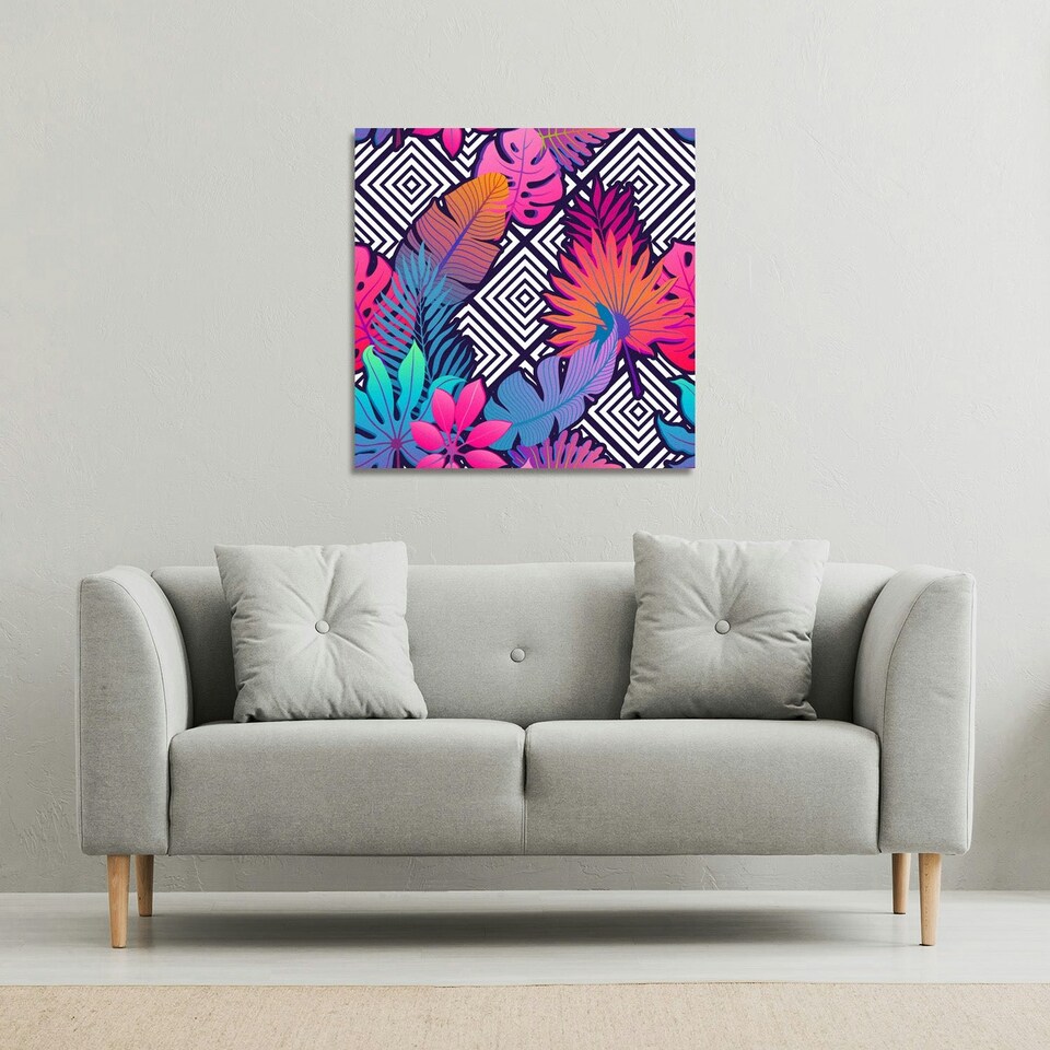image 1 of Tropical Geometric (Canvas Print) 61 x 61 x 4cm