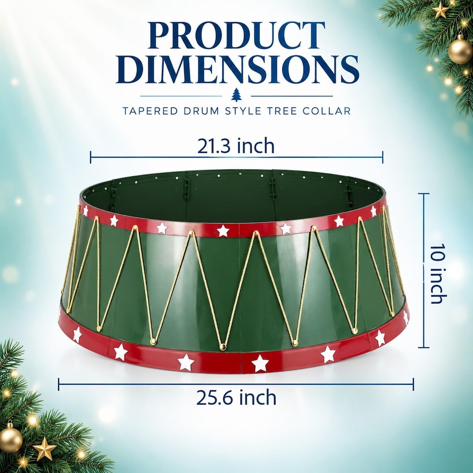 image 1 of 25.6 Inch Drum Style Christmas Tree Collar, Foldable Tree Base Cover with Mirror Finish
