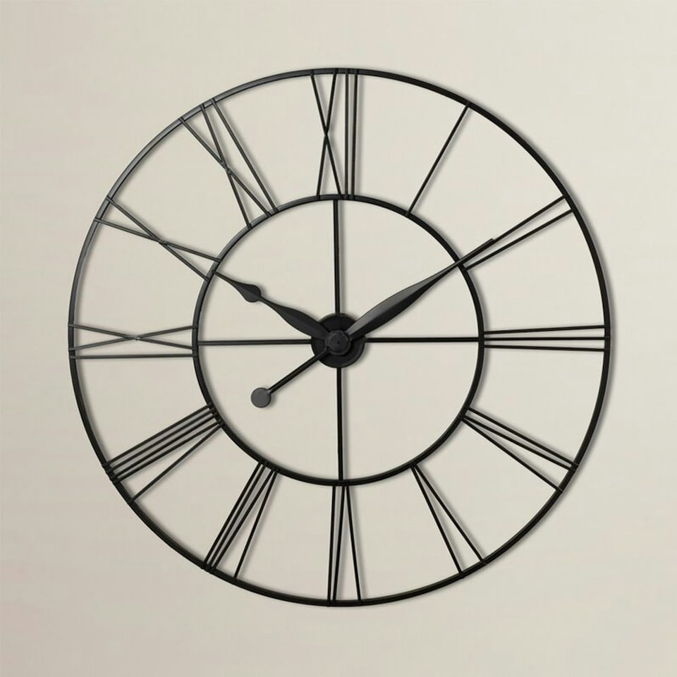 image 1 of Living and Home Vintage Cut-Out Metal Wall Clock - Dark Grey
