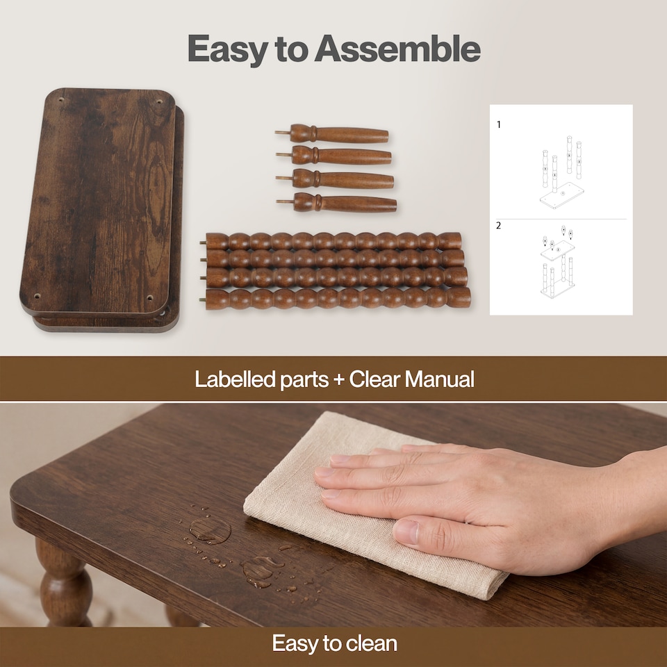 image 1 of Levede Narrow Side Table 2 Tier Storage MDF End Table Rubber Wood Legs Brown