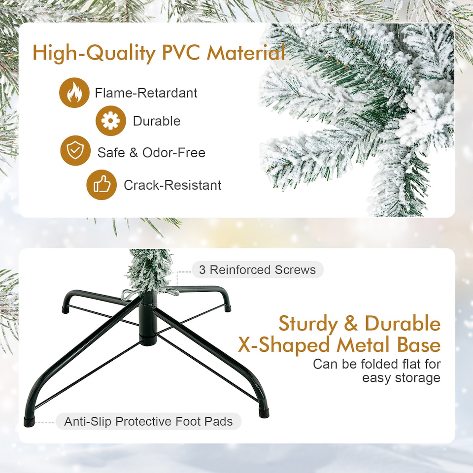 image 1 of COSTWAY 7.5FT Christmas Tree Snow Flocked Tree with 1010 Tips White