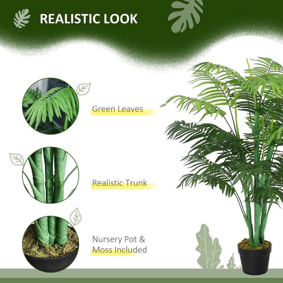 image 1 of Outsunny 125cm/4FT Artificial Palm Plant, Decorative Tree with Pot