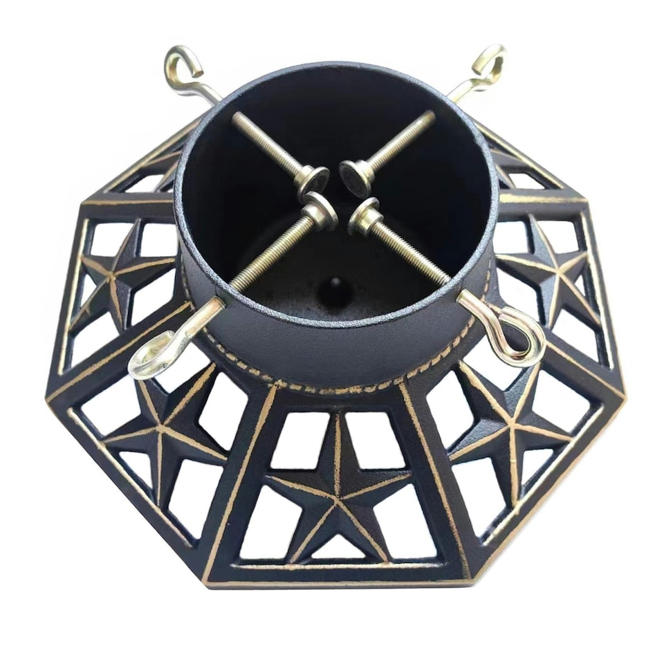 image 1 of Holly International Cast Iron Christmas Tree Stand for Real Trees up to 8ft - Octagonal Gold Star