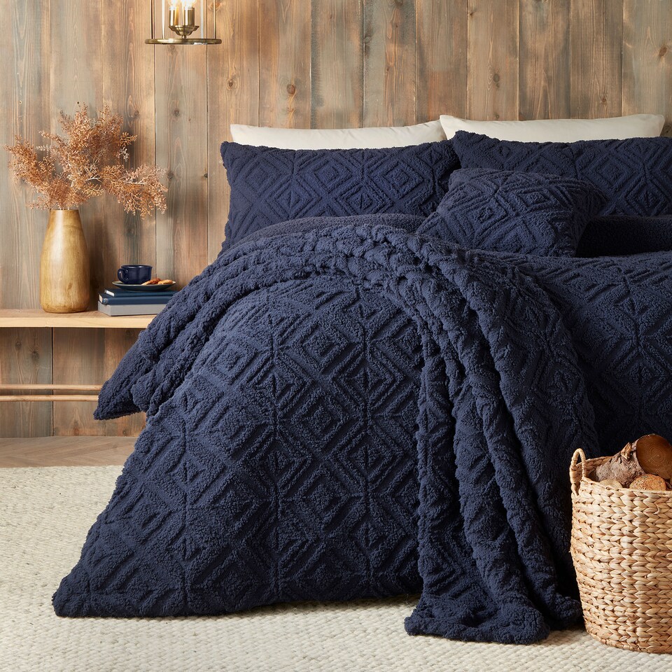 image 1 of Fusion Geo Fleece Duvet Cover Set Navy