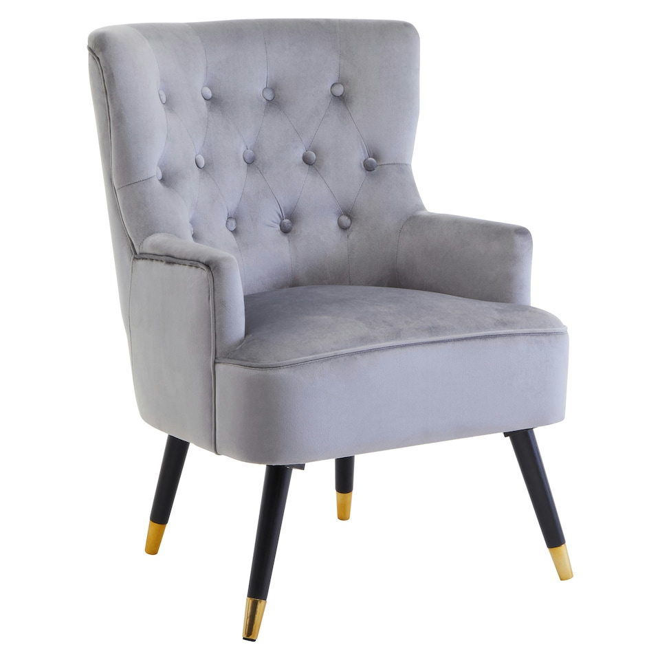 image 1 of Interiors by Premier Grey Velvet Tufted Chair, High quality Velvet Dining Chair, HighBack Grey Accent Armchair
