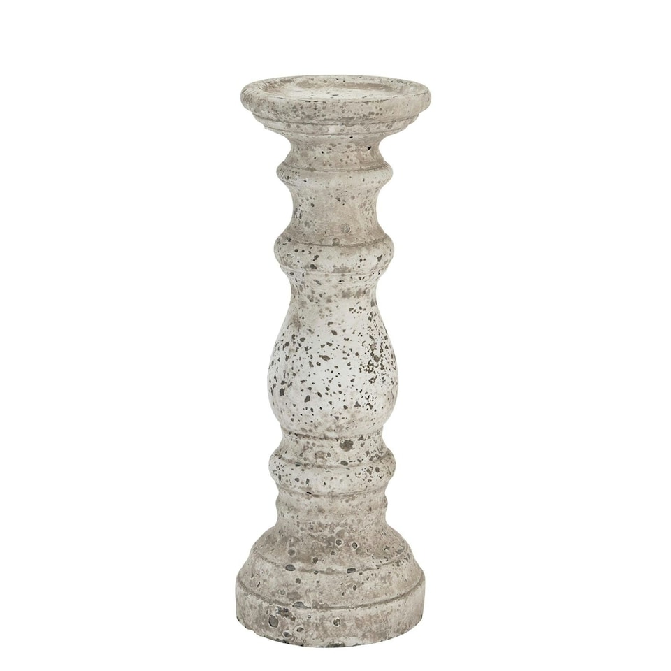 image 1 of Hill Interiors Ceramic Column Candle Holder - Stone - 31cm x 12cm x 12cm