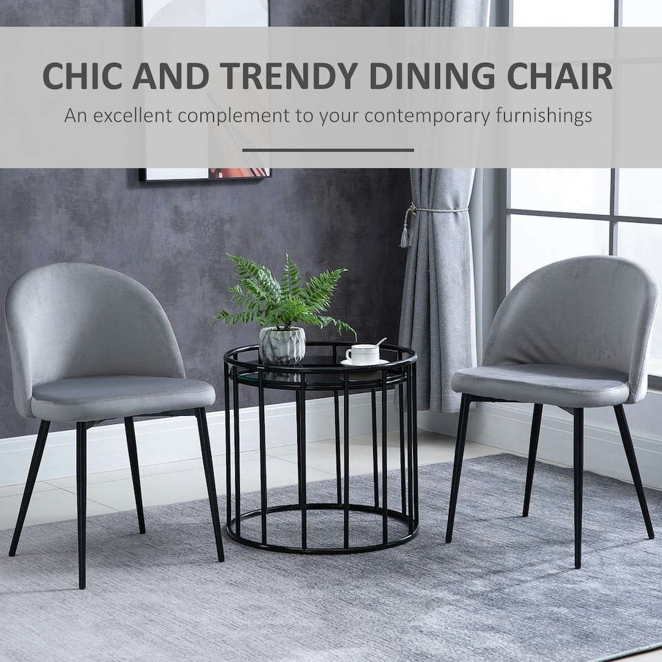 image 1 of HOMCOM Modern Set of 2 Upholstered Fabric Bucket Seat Dining Chairs, Grey