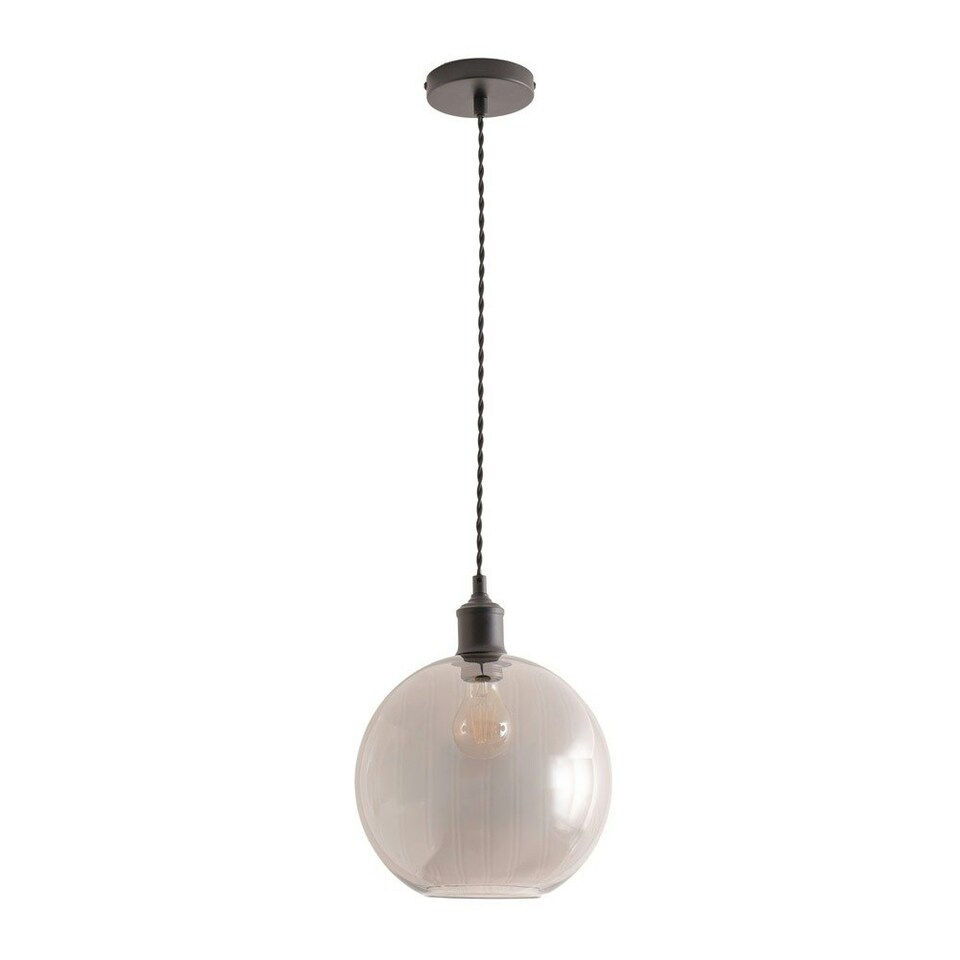 image 1 of ValueLights Bellamy Smoked Glass Globe Matte Black Single Ceiling Pendant Light with Bulb Black