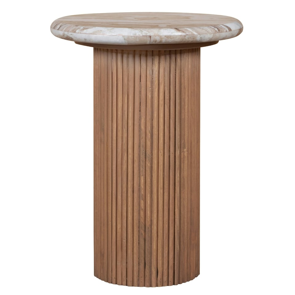 image 1 of Bundi Natural Marble & Wood Pedestal Side Table Brown