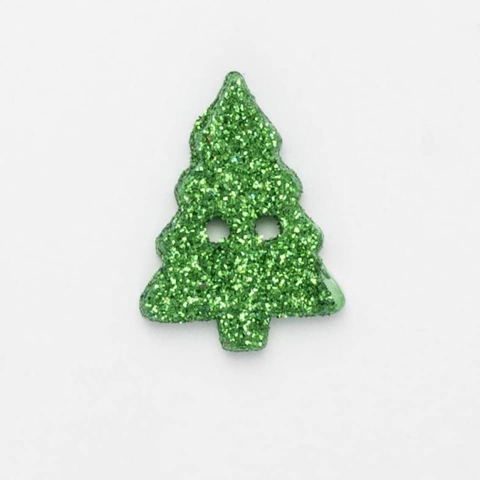Minerva Green Christmas Tree Glitter Buttons for Dressmaking - 20, 15mm - per value pack of 100