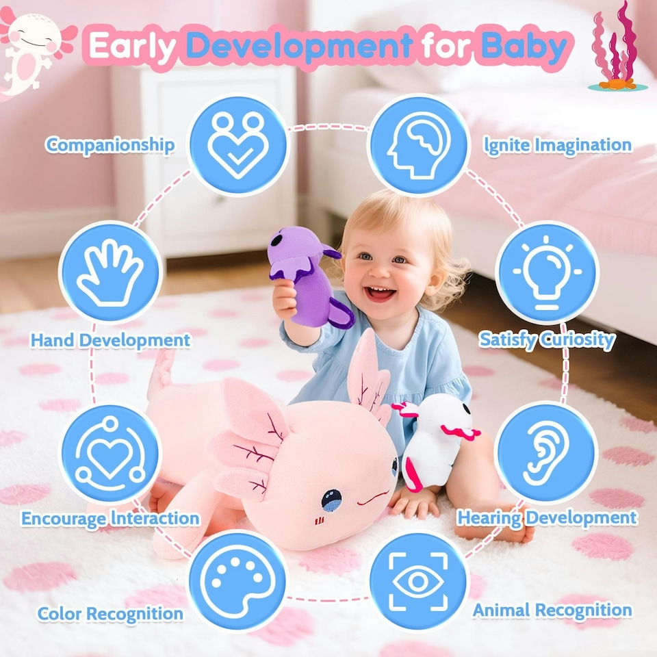 image 1 of Axolotl Plush Toy Set – 5PCS Cute Axolotl Stuffed Animals with Zipper Storage Bag