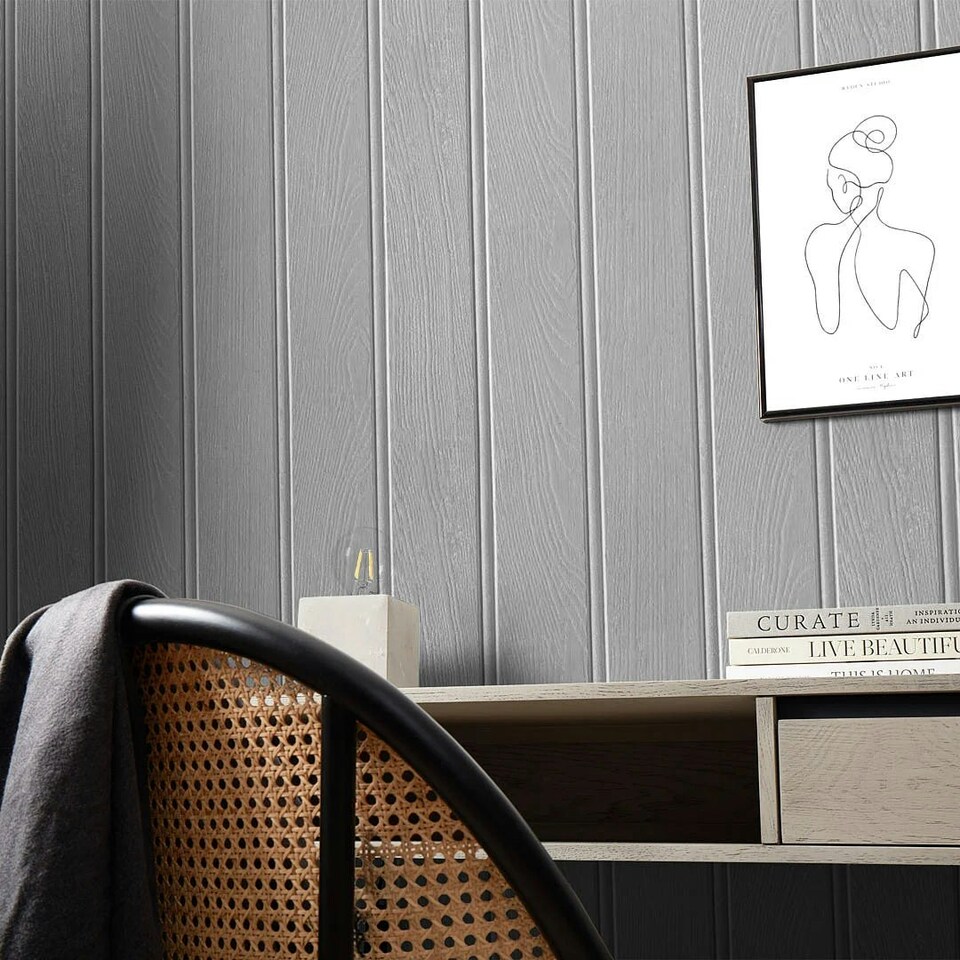 image 1 of Beadboard Panel Wallpaper in Silver Grey Multi