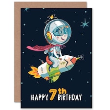 Space Rocket Astronaut Age 7 Year Old Child Kids 7th Birthday Card