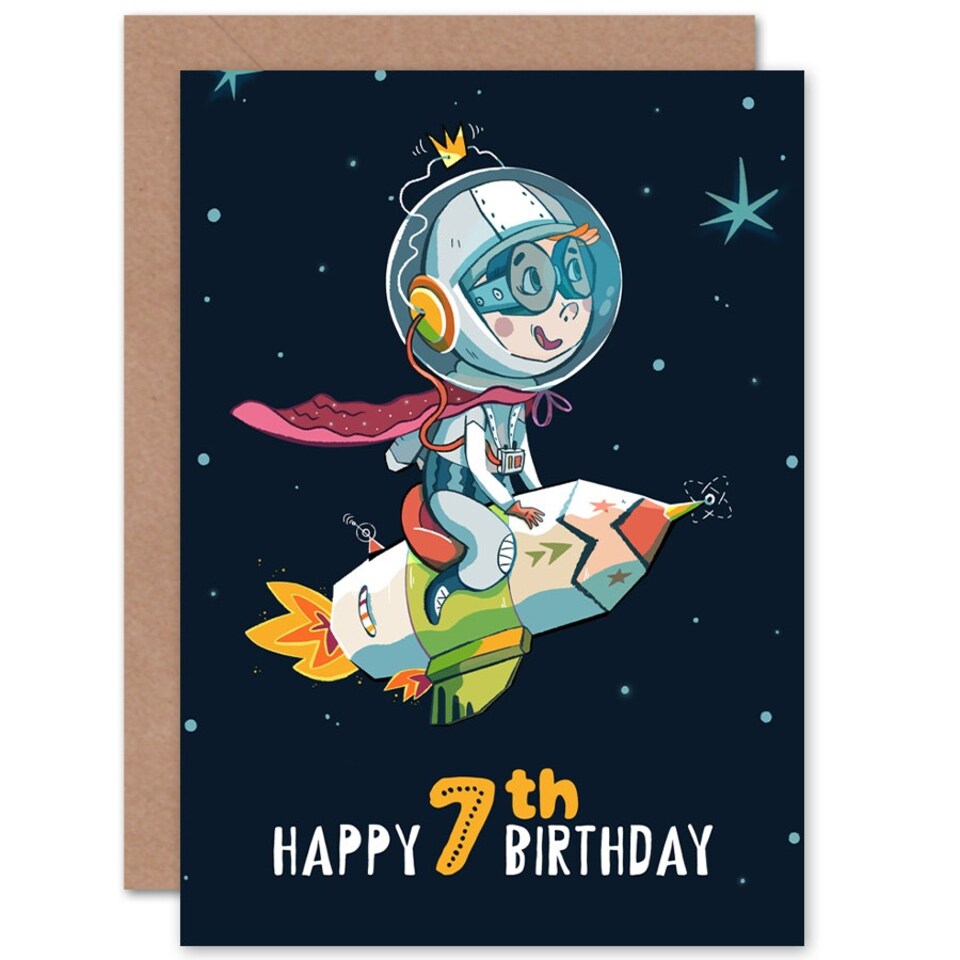 image 1 of Space Rocket Astronaut Age 7 Year Old Child Kids 7th Birthday Card