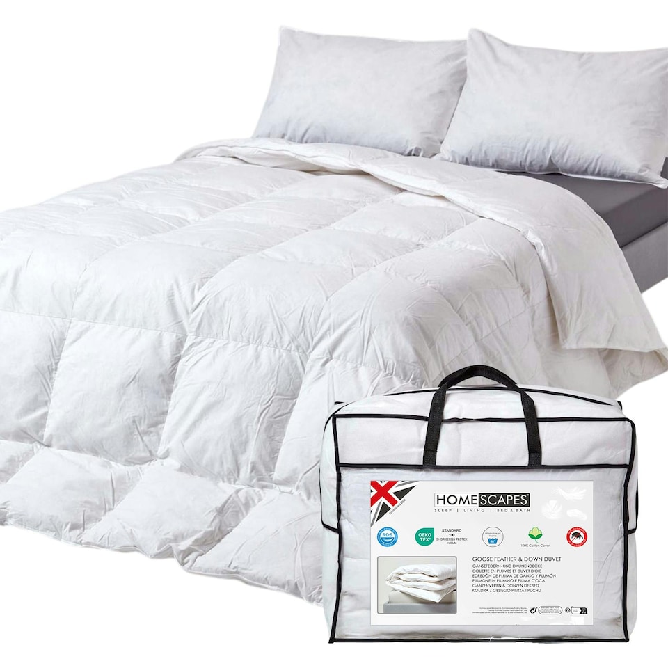 image 1 of Homescapes Goose Feather and Down 10.5 Tog Duvet, Single | White | Single