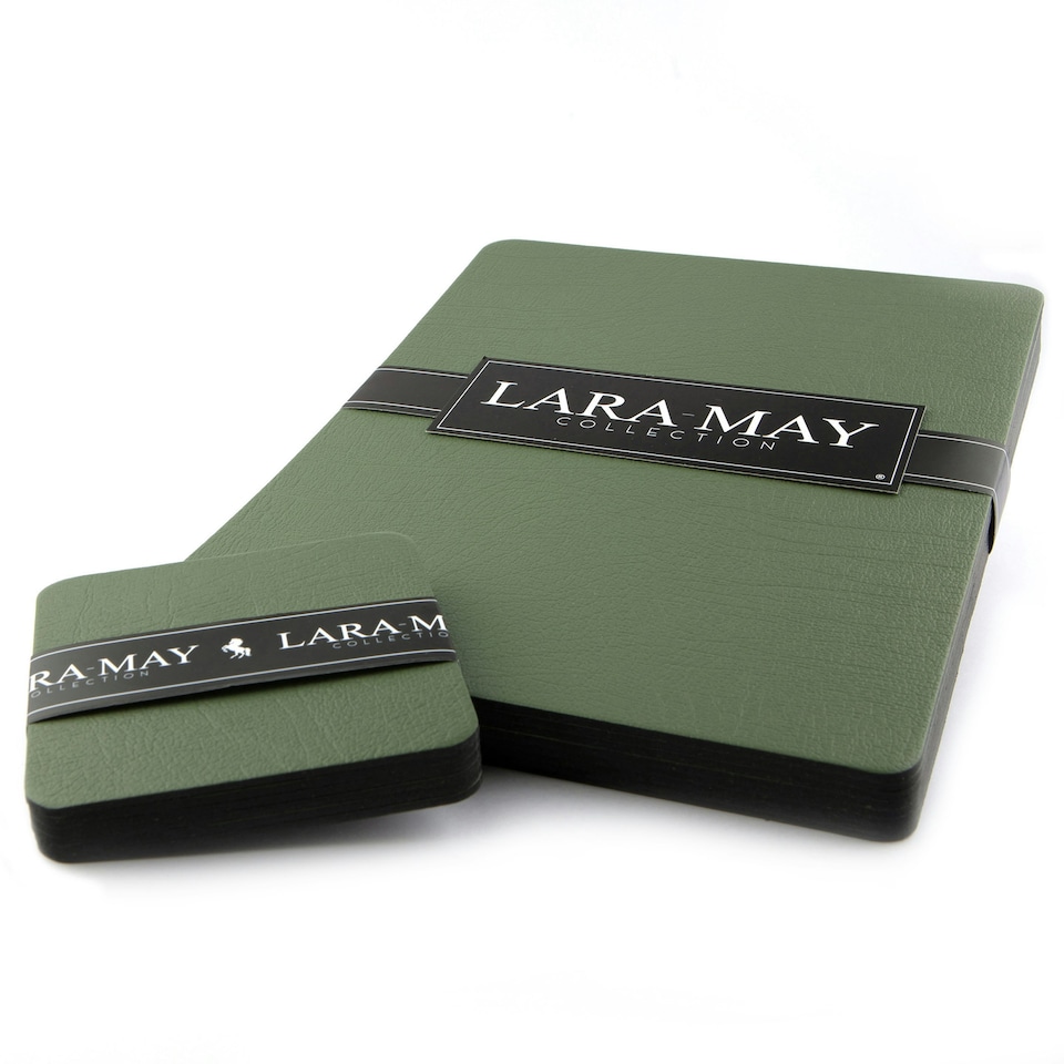 image 1 of Lara-May Set of 6 Olive Green Recycled Leather Placemats & 6 Leather Coasters