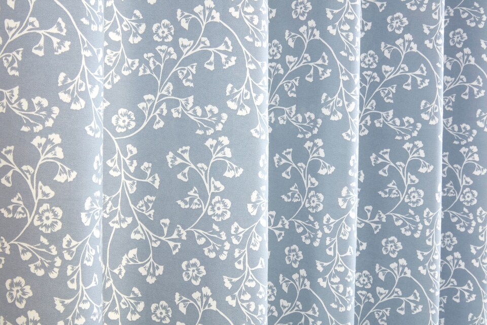 image 1 of Sade - Fully Lined Floral Curtains - Eyelet - Polycotton (Blue, 90'' x 54'' - 229cm x 137cm (Pair))