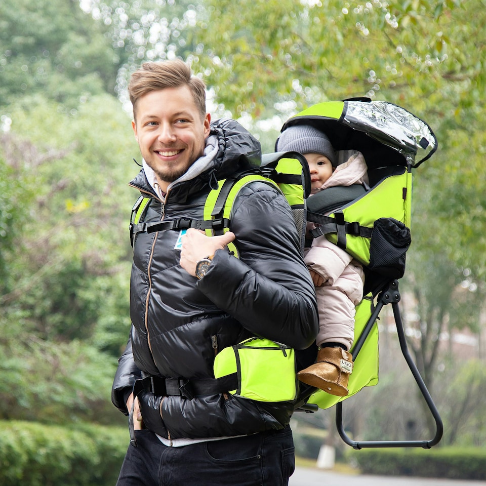image 1 of HOMCOM Baby Hiking Backpack Carrier w/ Detachable Rain Cover for Toddlers Green Green | One Size
