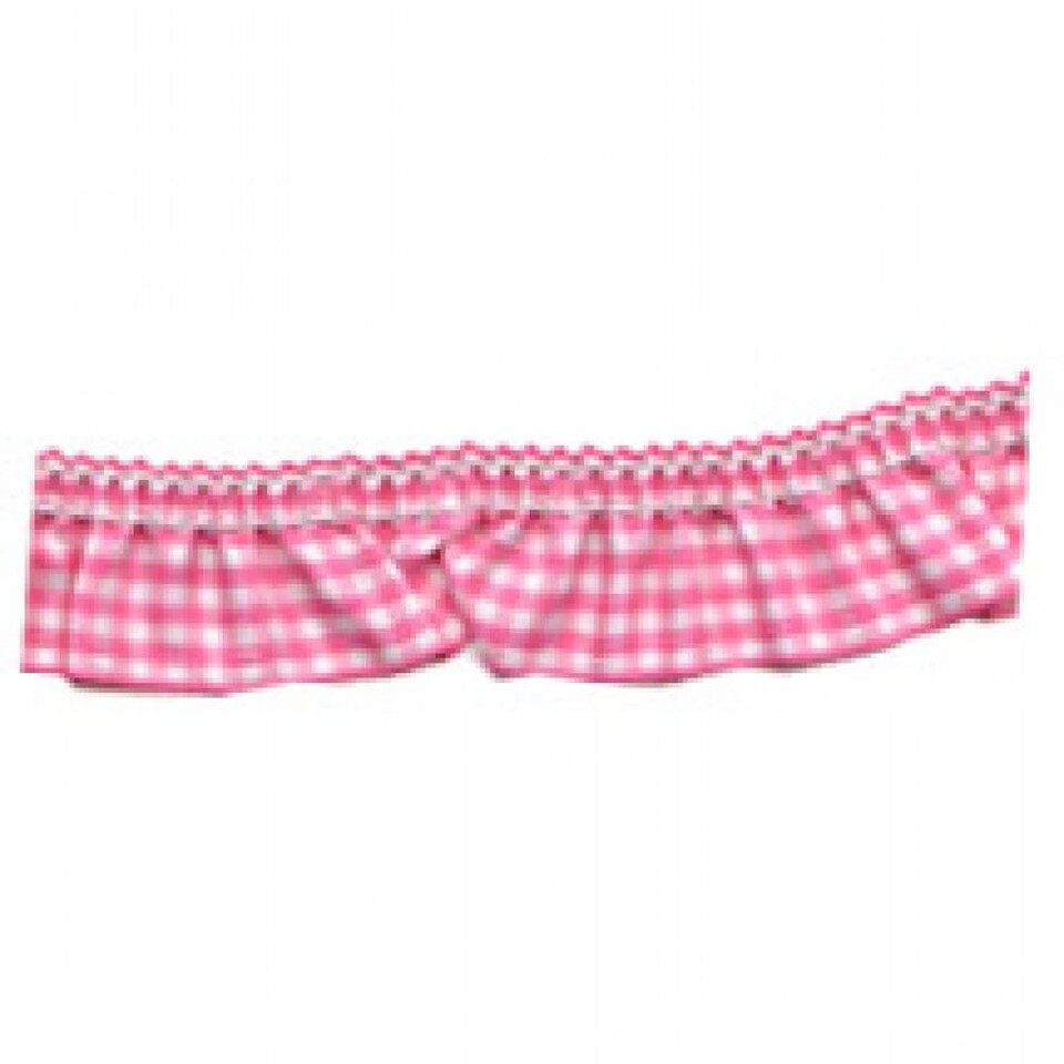 Essential Trimmings Dark Pink 25mm Frilled Gingham Ribbon Trim (Value Roll) for Dressmaking - per 12 metre roll