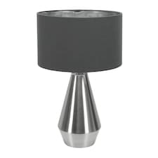 ValueLights Jax Brushed Chrome Touch Table Lamp Charcoal Chrome Shade