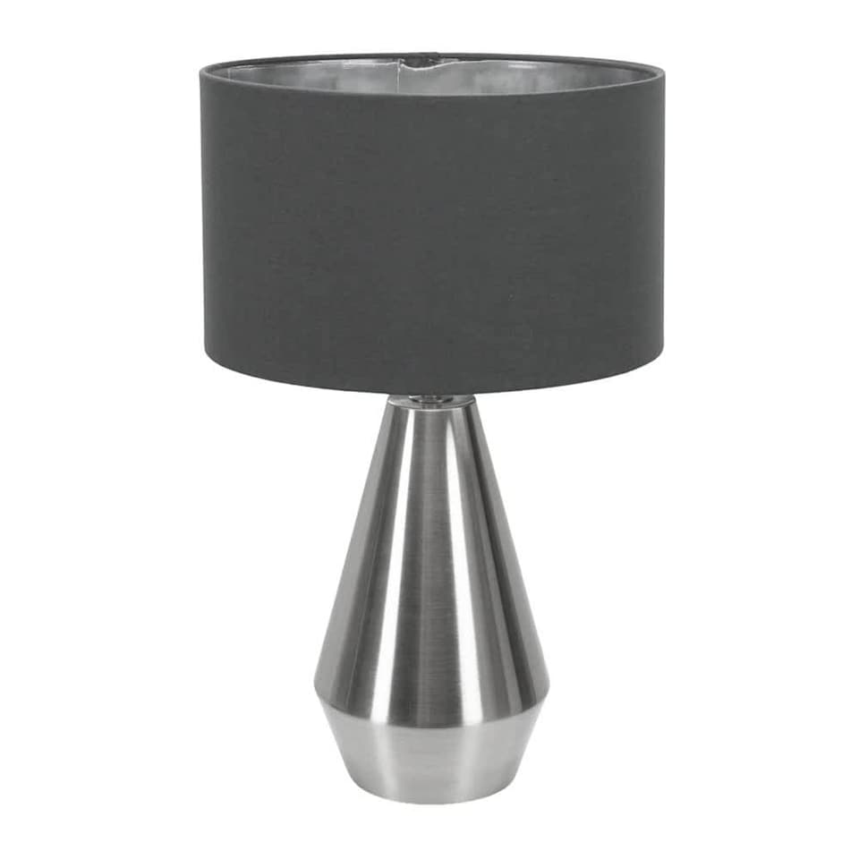 image 1 of ValueLights Jax Brushed Chrome Touch Table Lamp Charcoal Chrome Shade