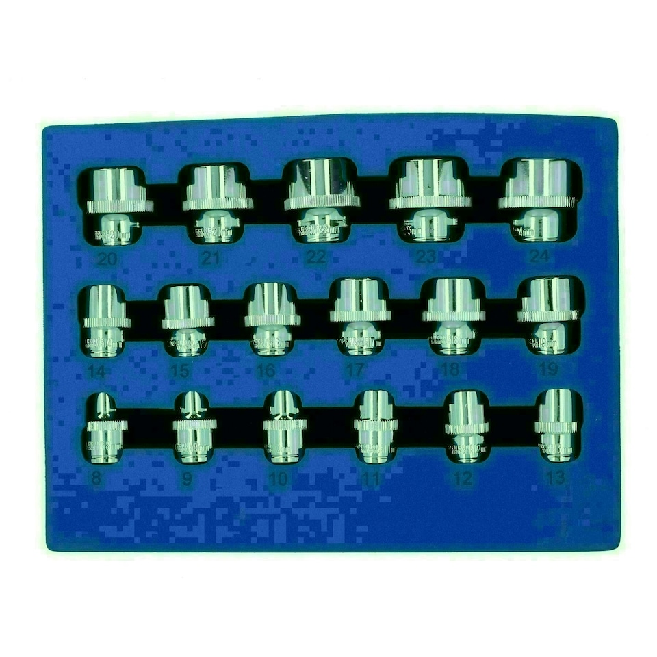 image 1 of 3/8" Drive Shallow Metric MM Shallow Sockets Bi-Hex 12 Point 8mm - 24mm 17pc