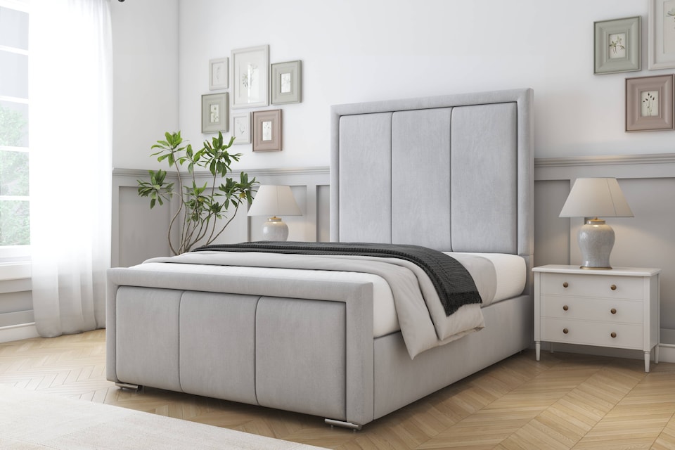 image 1 of Sloomy Lancaster Silver Naples Bed Frame With 50" Upholstered Headboard 5' King