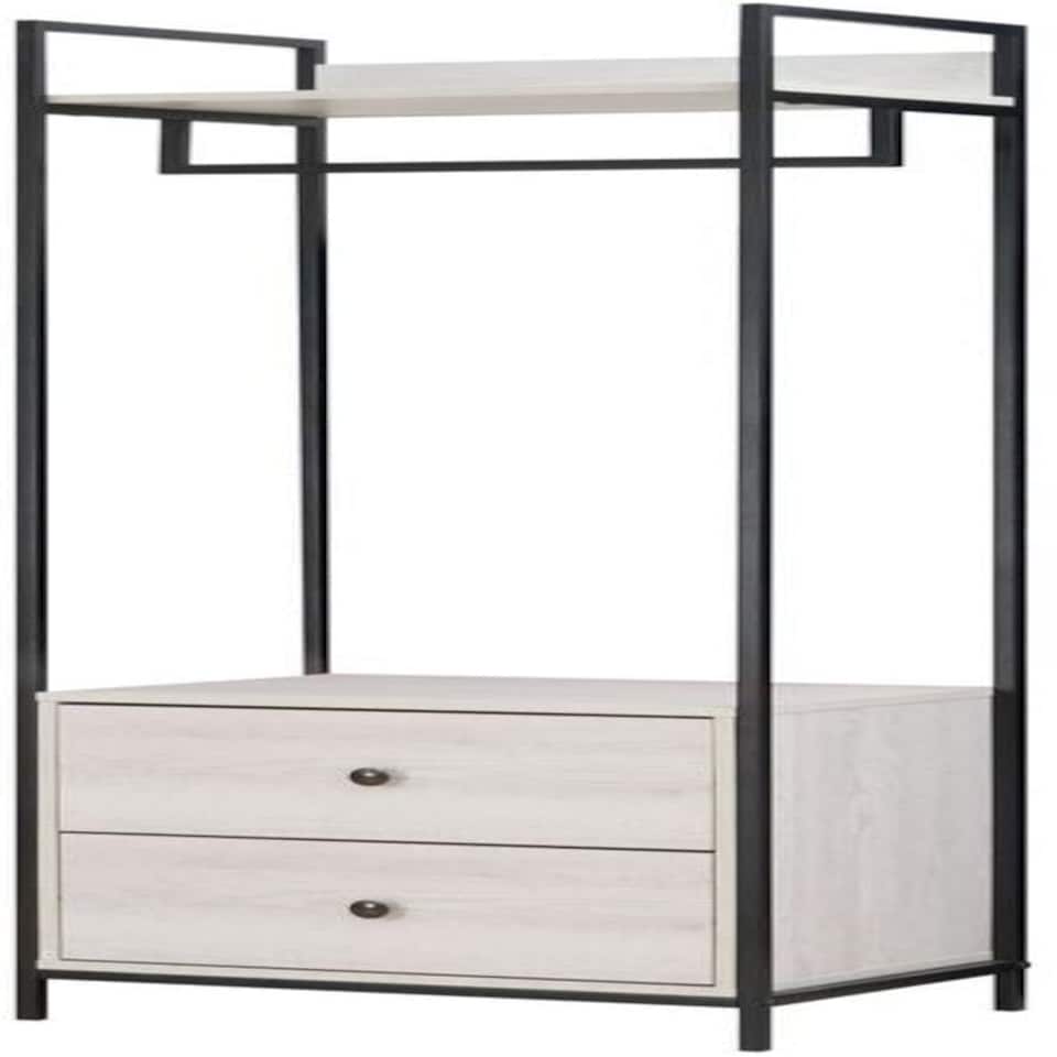 image 1 of Alva Open Wardrobe with 2 Drawers White | White Oak