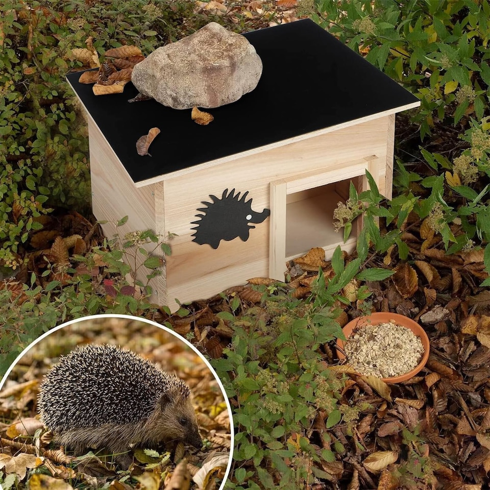 image 1 of GEEZY Hedgehog House Shelter Hibernation Den Wooden Outdoor Garden Box