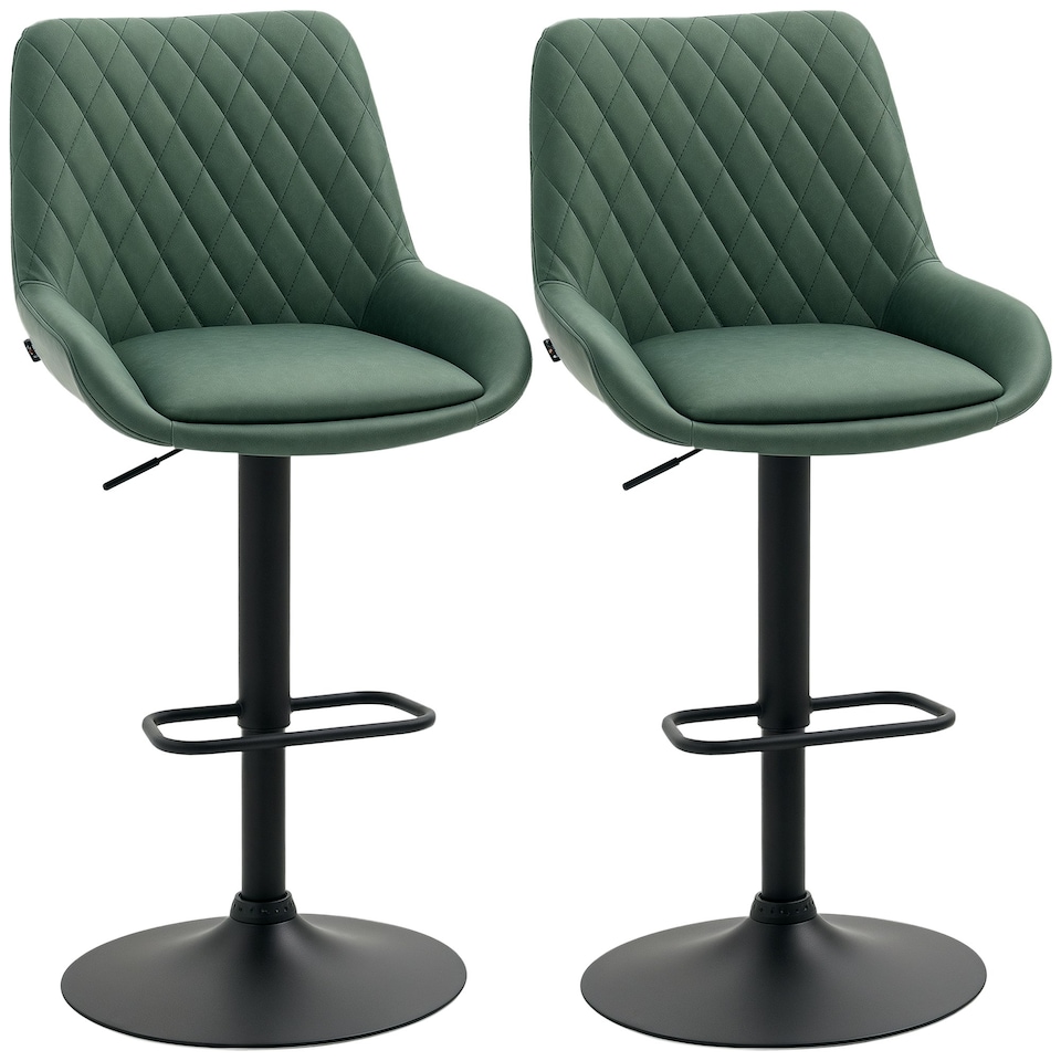 image 1 of HOMCOM Bar Stools Set of 2, Adjustable Bar Chairs 360 Degree Swivel, Green