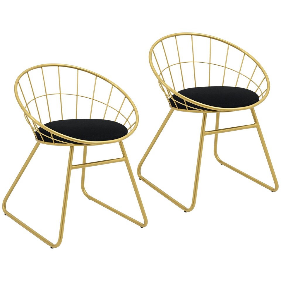 image 1 of HOMCOM Metal Wire Dining Chairs Set of 2, Steel Frame for Kitchen Gold