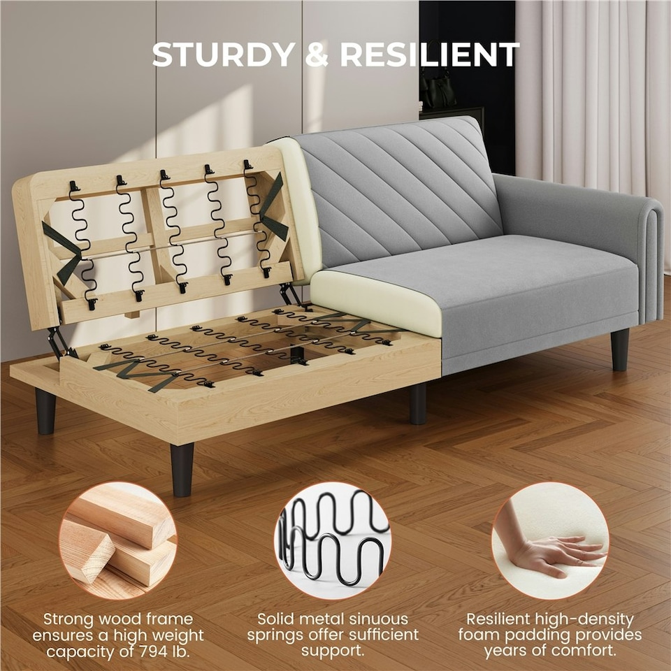image 1 of Yaheetech Fabric 3-Seater Sofa Bed for Limited Space Grey | Light Grey