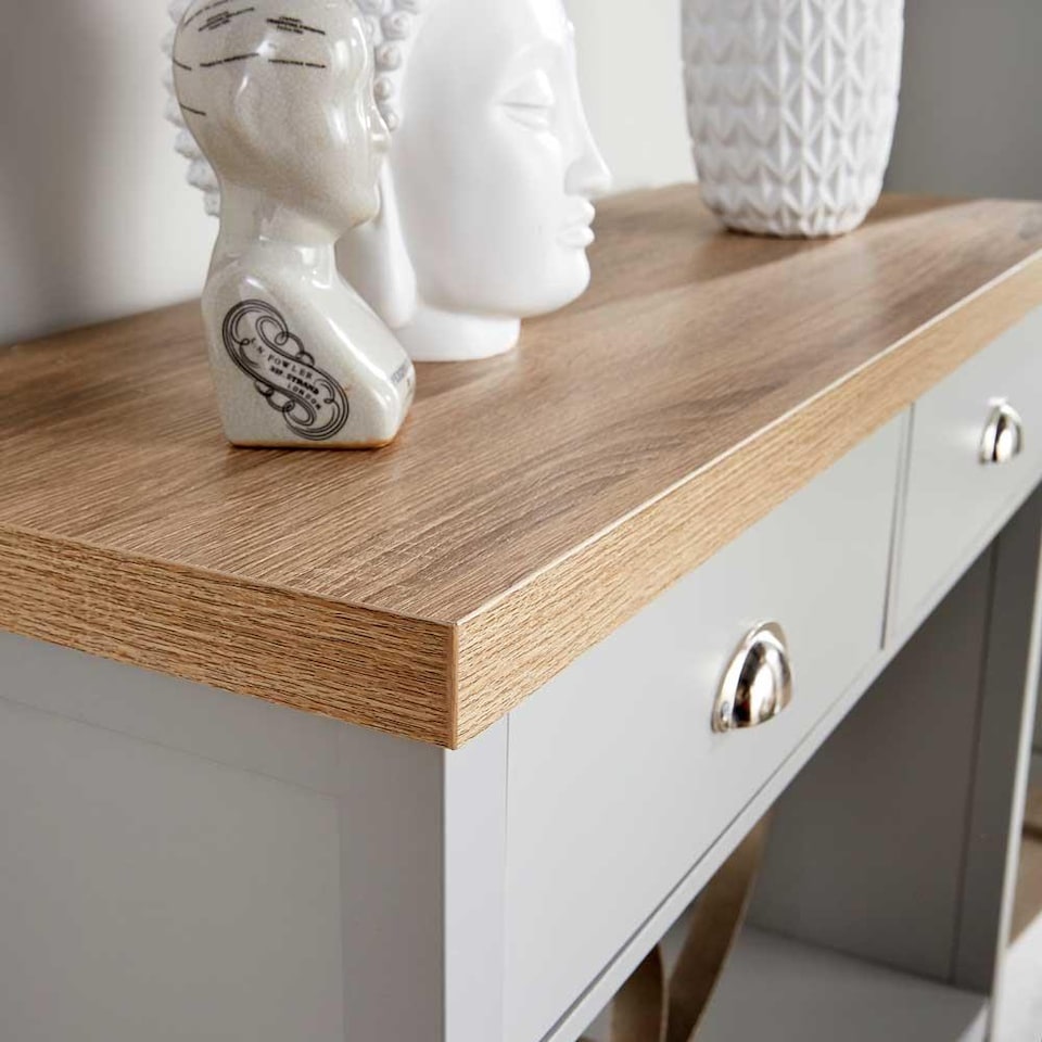 image 1 of Console Table 2 Drawer Telephone Table Metal Handles Hallway Storage | Grey