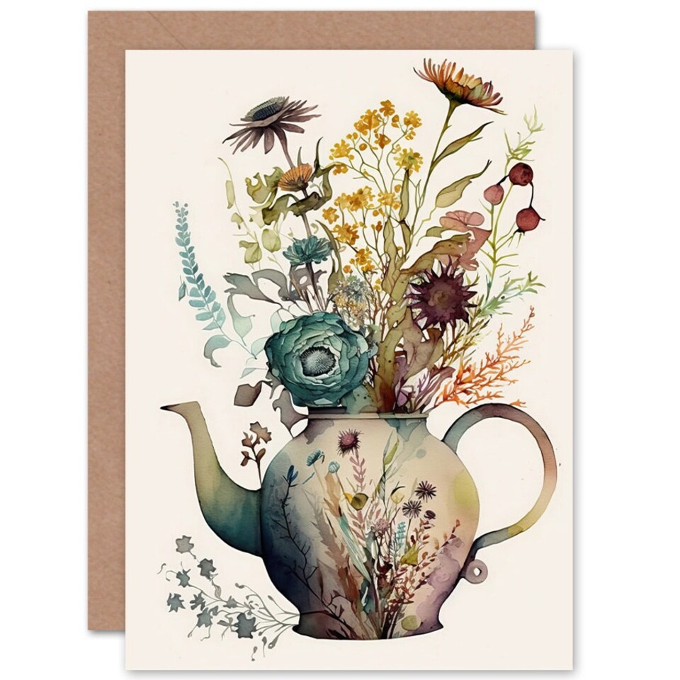 image 1 of Flower Bouquet Floral Pattern Ceramic Teapot Birthday Card