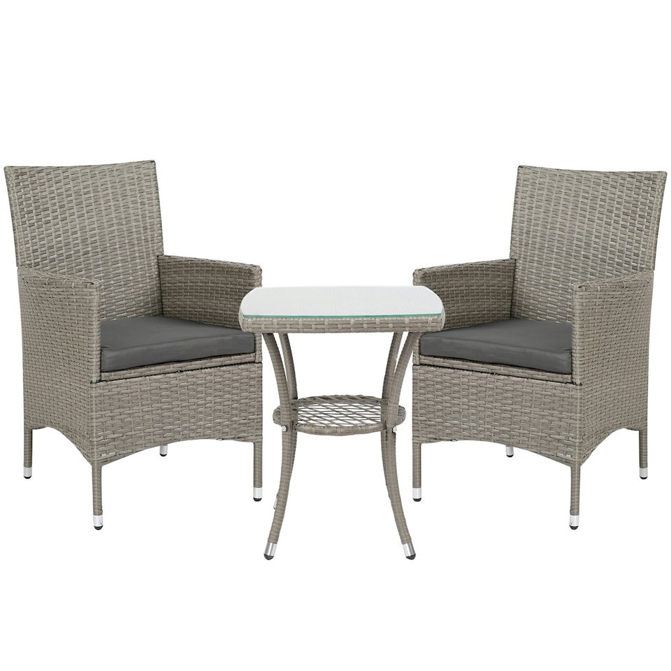 image 1 of Outsunny Rattan Bistro Set Garden Chair Table Patio Outdoor, Light Grey