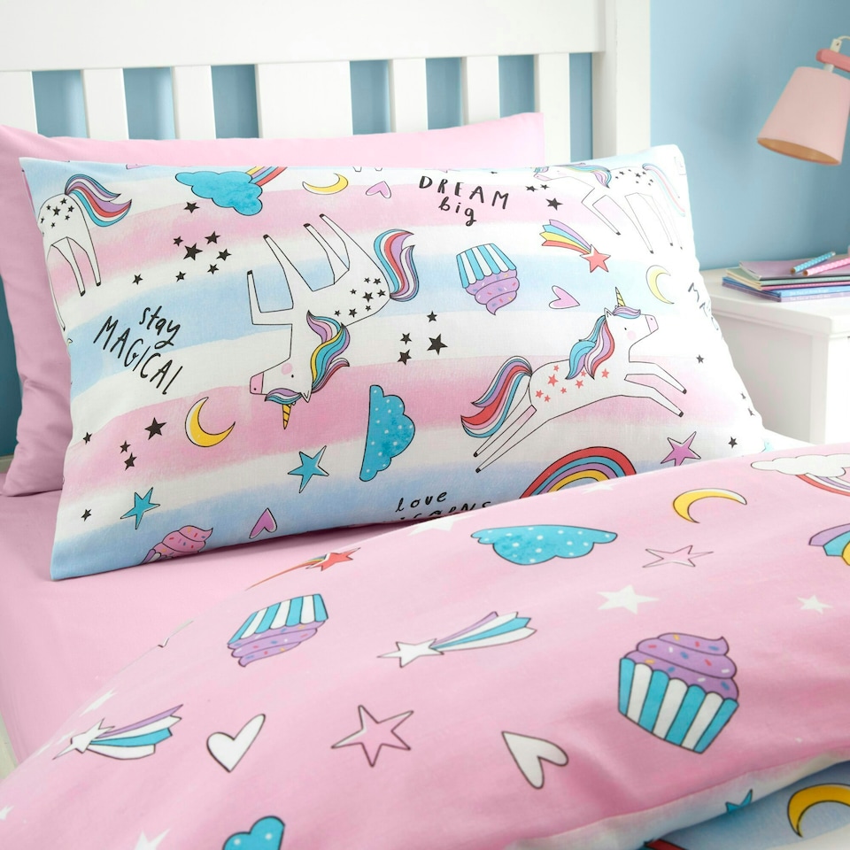 image 1 of Portfolio Home Girls Kids Dreamy Unicorns Rainbows Soft Easy Care Bed Linen Bedding Duvet Cover Quilt Set With Pillow Case Multi | Single